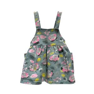 Oliver + Rain 100% Organic Cotton Overall Pinafore Dress Floral Size 9 Months